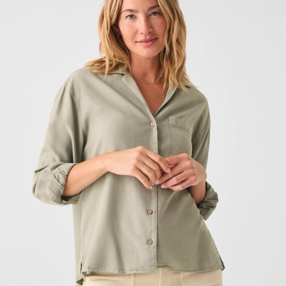 Faherty Sage Green Getaway Women's Button-Down Shirt